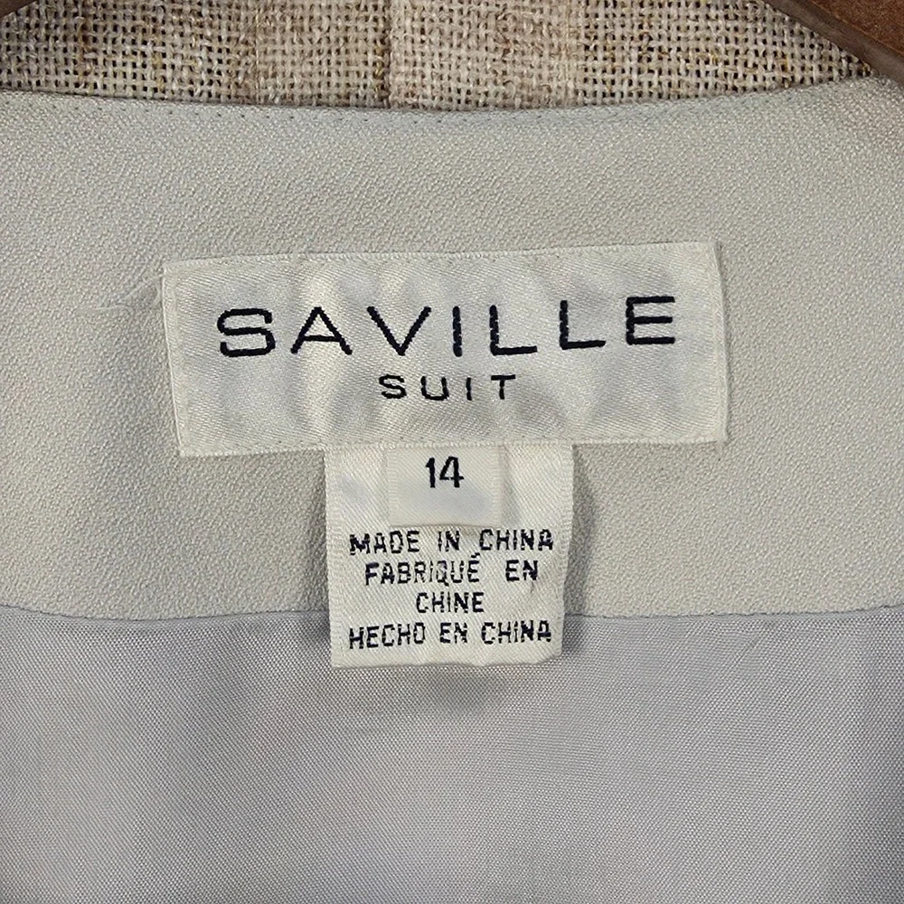 Vintage Saville 100% Silk Two Piece Suit Set Women's‎ 14 Light Gray Blazer Skirt